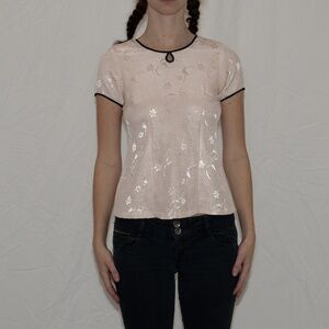 Y2k pink flower print blouse qipao style size XS